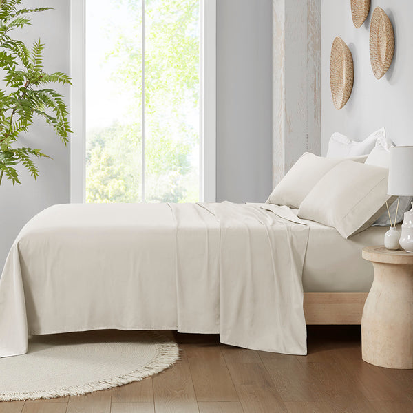 JLA Home Madison Park - Deep Organic Cotton Sheet Set 300TC Sateen — Ultra-Soft Breathable Deep-Pocket Fit to 18" (OEKO-TEX) Ivory MP20-8254