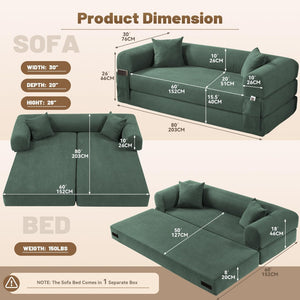 English Elm Convertible Corduroy Sleeper Sofa Queen Fold Out Bed with Dual Storage Pockets Light Green W3396P483185