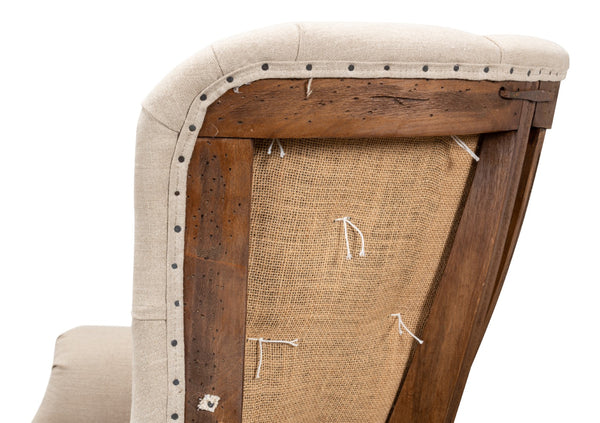 Sarreid Welsh Chair - Luxurious Cuba Brown Leather With Elegant Wood, Linen, And Burlap Accents For Style Brown  29780