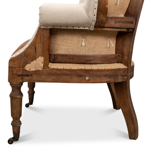 Sarreid Welsh Chair - Luxurious Cuba Brown Leather With Elegant Wood, Linen, And Burlap Accents For Style Brown  29780