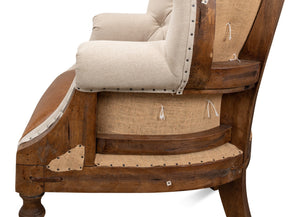 Sarreid Welsh Chair - Luxurious Cuba Brown Leather With Elegant Wood, Linen, And Burlap Accents For Style Brown  29780
