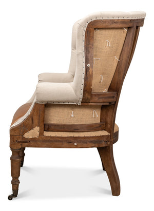Sarreid Welsh Chair - Luxurious Cuba Brown Leather With Elegant Wood, Linen, And Burlap Accents For Style Brown  29780