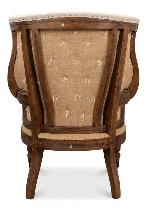 Sarreid Welsh Chair - Luxurious Cuba Brown Leather With Elegant Wood, Linen, And Burlap Accents For Style Brown  29780