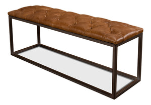 Sarreid Cologne Brown Leather Long Stool - Stylish Metal Frame For Modern Decor & Comfortable Seating Tan  29785