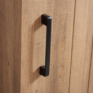 English Elm 5 Drawer Dresser with Sliding Barn Door — Farmhouse Modern MDF Chest with Metal Handle, Adjustable Shelves, Spacious Top Oak W2275P206614