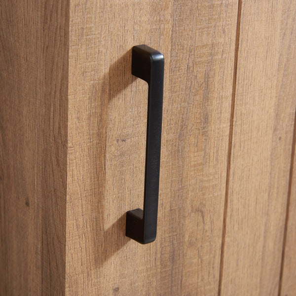 English Elm 5 Drawer Dresser with Sliding Barn Door — Farmhouse Modern MDF Chest with Metal Handle, Adjustable Shelves, Spacious Top Oak W2275P206614