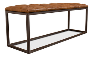 Sarreid Cologne Brown Leather Long Stool - Stylish Metal Frame For Modern Decor & Comfortable Seating Tan  29785