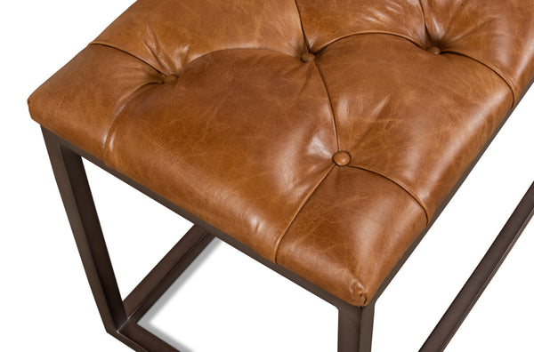 Sarreid Cologne Brown Leather Long Stool - Stylish Metal Frame For Modern Decor & Comfortable Seating Tan  29785