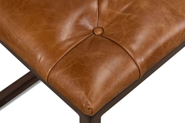 Sarreid Cologne Brown Leather Long Stool - Stylish Metal Frame For Modern Decor & Comfortable Seating Tan  29785