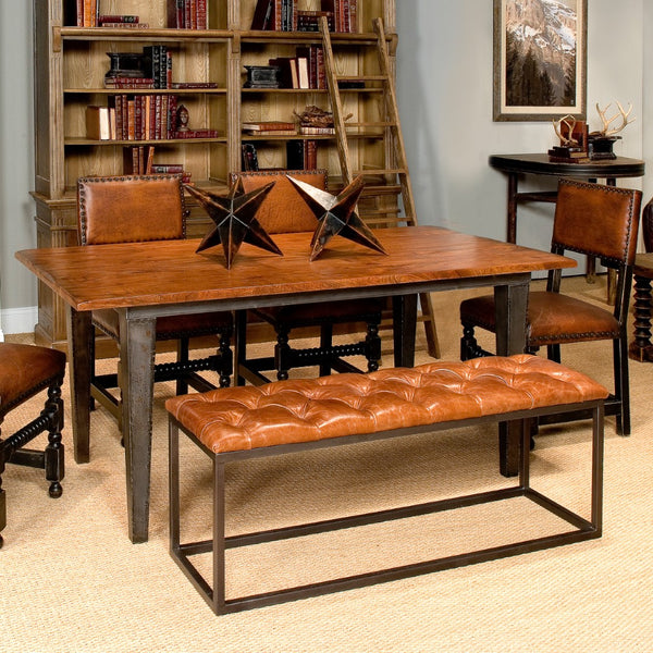 Sarreid Cologne Brown Leather Long Stool - Stylish Metal Frame For Modern Decor & Comfortable Seating Tan  29785