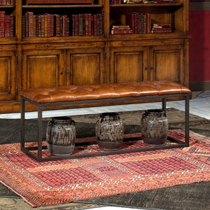 Sarreid Cologne Brown Leather Long Stool - Stylish Metal Frame For Modern Decor & Comfortable Seating Tan  29785