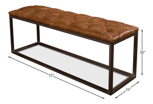 Sarreid Cologne Brown Leather Long Stool - Stylish Metal Frame For Modern Decor & Comfortable Seating Tan  29785
