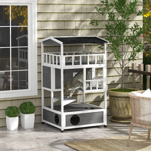 English Elm PawHut Farmhouse Hidden Cat Litter Box End Table with Magnetic Doors, Wide Storage & Side Shelf Light Gray W2225P229412