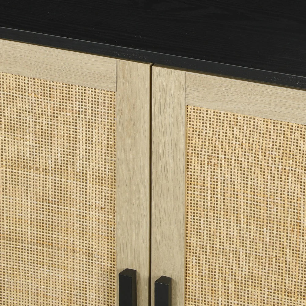 English Elm Sideboard, Bohemian Rattan Door Storage Cabinet with Pine Legs for Dining or Living Room T3971P399215