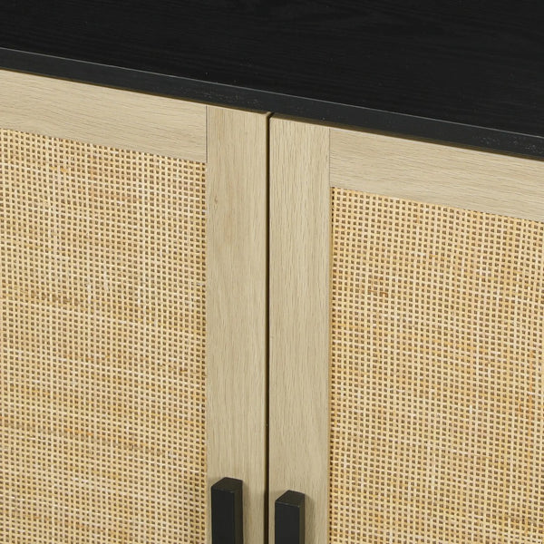 English Elm Sideboard, Bohemian Rattan Door Storage Cabinet with Pine Legs for Dining or Living Room T3971P399215
