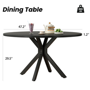 English Elm 47 Inch Round Dining Table For 4-6, Mid-Century Modern Wood Table With Sturdy Base & Versatile Use T3623P380322