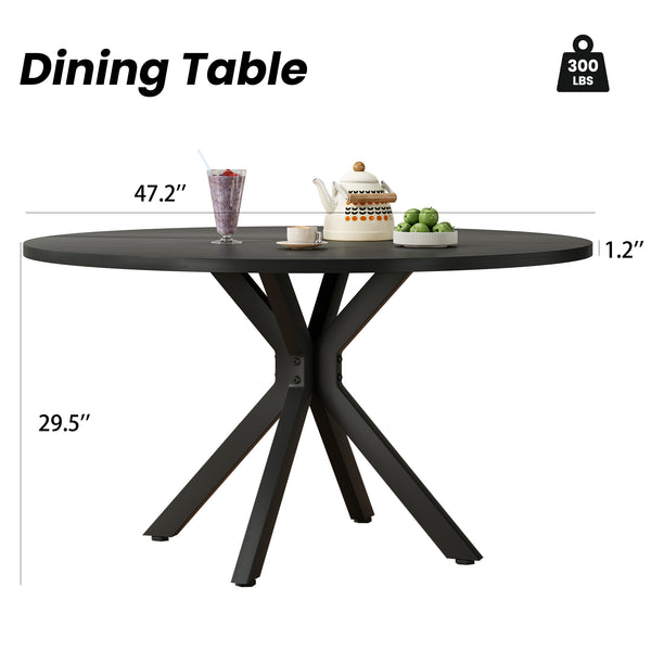 English Elm 47 Inch Round Dining Table For 4-6, Mid-Century Modern Wood Table With Sturdy Base & Versatile Use T3623P380322
