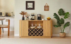 English Elm 58" Wavy Curved Sideboard with Wine Rack Glassware Holder and Adjustable Shelves Natural W1162P386374