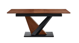 English Elm Modern Extendable Dining Table with Walnut MDF Veneer Top, Dual V-Shaped Metal Base, Sleek Durable Design Dark Walnut W3493S00007