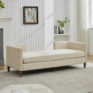 English Elm 75.2'' Chenille Upholstered Daybed Chaise with Nailhead Trim and Rubberwood Legs Beige W3188S00056