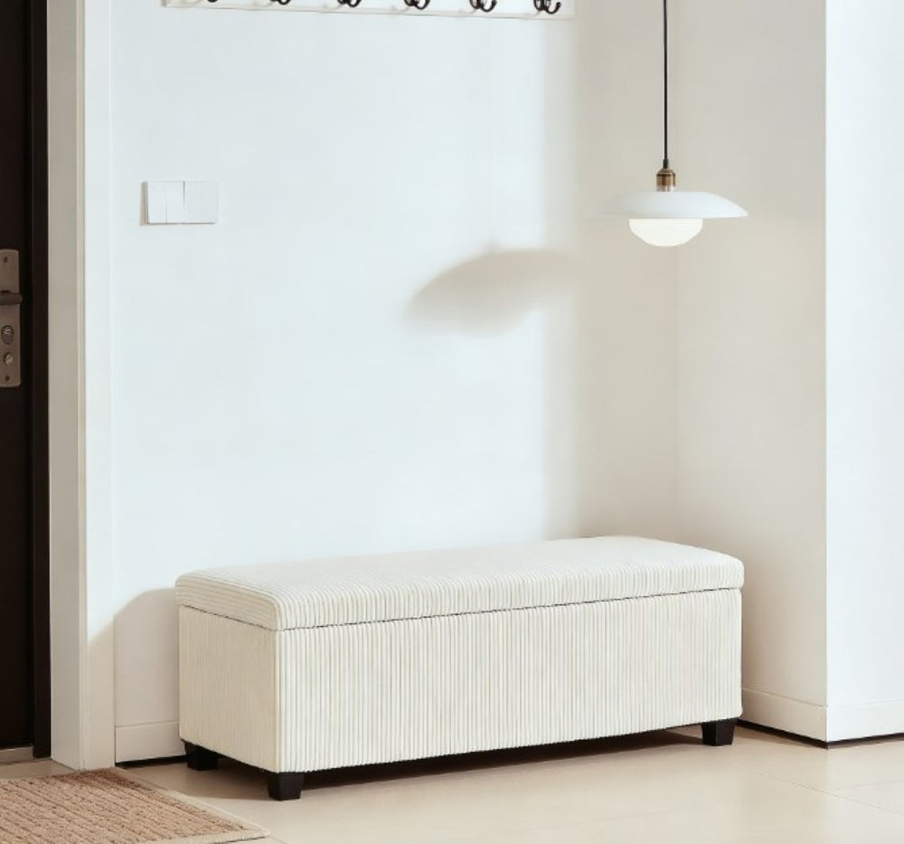 English Elm End of Bed Storage Bench Ribbed Corduroy Upholstered Lift Top with 22 Gallon Cavity T3971P431156