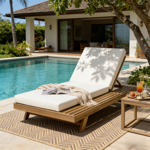 English Elm Lounge Chaise Outdoor Acacia Wood Slatted Frame with Water Resistant Cushion Resort Style N770P442L5429CUSH