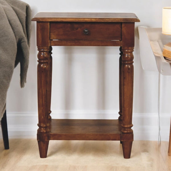 English Elm Turned Legs Chestnut Side Table – Handcrafted Mango Wood, Elegant Storage, Perfect For Any Room! B182P303628-GIGA
