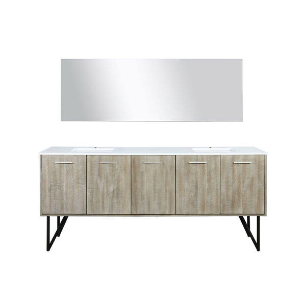 English Elm Rustic Acacia Double Bath Vanity 80in with White Quartz Top, 70in Mirror, Soft-Close Drawers, Durable B2731S01387