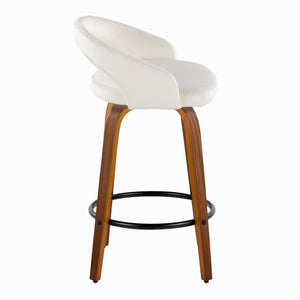 English Elm Fixed-height Swivel Counterstools Mahogany Wood Chrome Footrest Velvet Seat Set of 2 White B202S01778