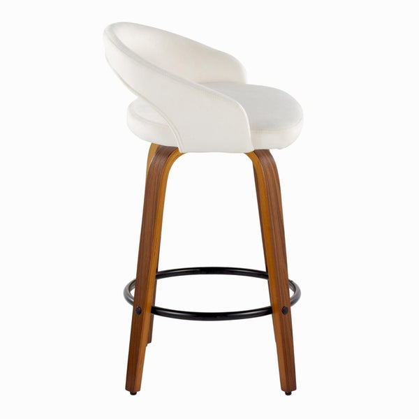 English Elm Fixed-height Swivel Counterstools Mahogany Wood Chrome Footrest Velvet Seat Set of 2 White B202S01778