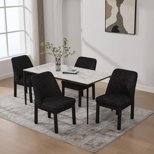 English Elm 21.46" Modern Chenille Dining Chair Set of 4 with Curved High Back, Rubberwood Legs, Comfortable Foam Seat Black+Grey W3189S00004