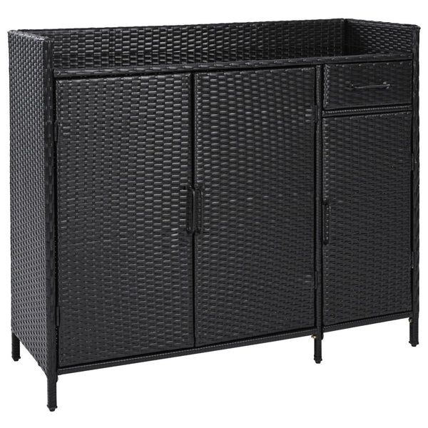 English Elm K&k Outdoor Wicker Bar Cabinet with Tempered Glass Top Adjustable Shelving and Drawer Black Brown N707P233745B