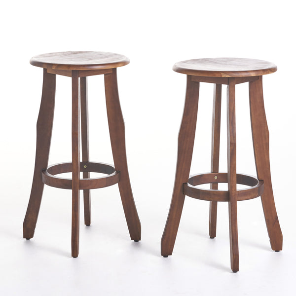 English Elm Christopher Knight Home® - PIKE Primrose Outdoor Dark Gray Acacia Wood Barstools Set of 2 — Backless, Water-Resistant, 30" High Comfort 60810.00DBRN