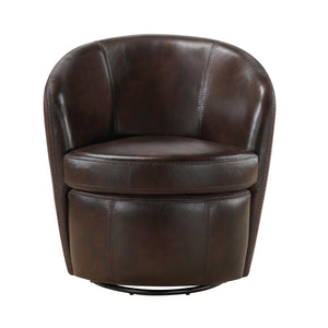 English Elm Luxury Top Grain Leather Swivel Barrel Chair with Solid Wood Frame, 360° Rotation, Removable Cushion Cover, No Assembly Required Bronze 32 L x 30 W x 33.5 H B011P308557