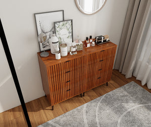 English Elm Wooden Antique Brown Chest of Drawers — Modern Slatted Design, Durable Engineered Wood, Versatile Storage Organizer for Bedroom or Living Room (32.7x20.9x8.3) W2139P306380