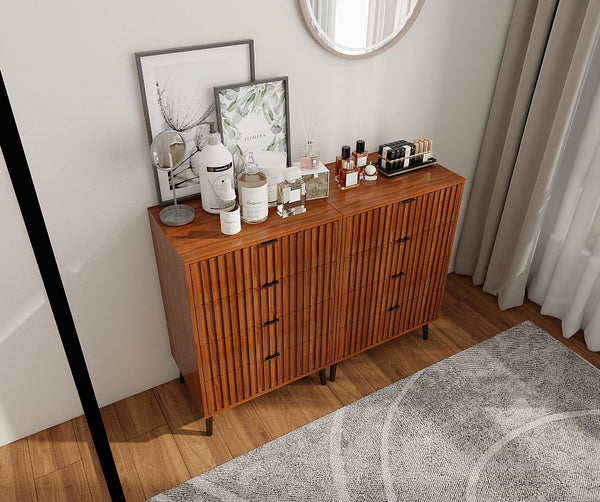 English Elm Wooden Antique Brown Chest of Drawers — Modern Slatted Design, Durable Engineered Wood, Versatile Storage Organizer for Bedroom or Living Room (32.7x20.9x8.3) W2139P306380