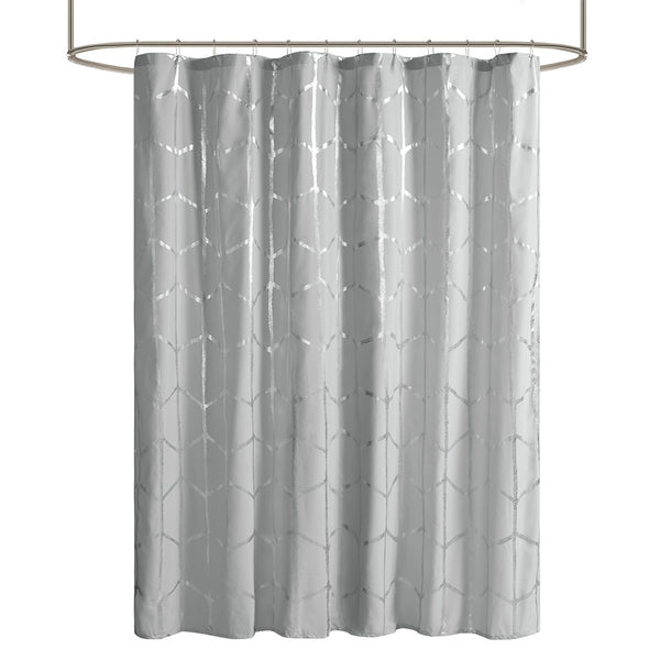 JLA Home Intelligent Design - Printed Metallic Shower Curtain with Geometric Metallic Print, Fade-Resistant Polyester, 72x72-Inch Grey/Silver ID70-1292