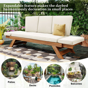 English Elm TOPMAX Outdoor Adjustable Patio Daybed Sofa with Acacia Hardwood Frame, Water-Resistant Cushions Natural+Beige SP100141AAN