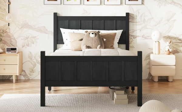 English Elm Twin Platform Bed Vertical Slat Headboard Farmhouse Shaker Wood Grain Finish Bedroom Black N733P422478E