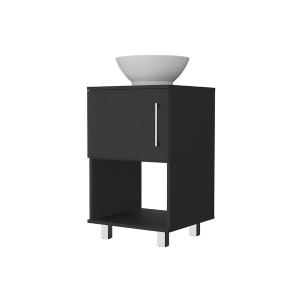 English Elm Malibu Black Single Bathroom Vanity Cabinet with Open Shelf, Particle Board, 12.24" Door, Easy Assemble B128S00071