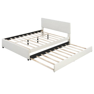English Elm Queen Linen Upholstered Platform Bed with Brick Textured Headboard and Pull Out Trundle SF000004AAA-1