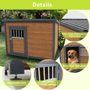 English Elm 45"large Solid Wood Outdoor Dog House with Pvc Roof Elevated Floor and Ventilation Windows W1431P166718