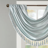 Madison Park Elena Traditional Faux Silk Waterfall Embellished Valance MP41-4961 Dusty Aqua