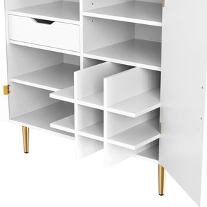 English Elm Modern Fluted Bar Cabinet with Wine Rack Glass Holders Adjustable Shelving and Hidden Drawer White N728P438606W