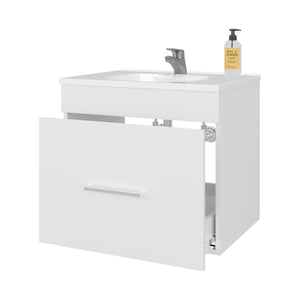 English Elm Story Floating Bathroom Vanity Set with Sink One Drawer - Space-Saving Wall-Mounted Modern Design, Scratch-Resistant Finish White 28 L x 23 W x 12 H B128P314808