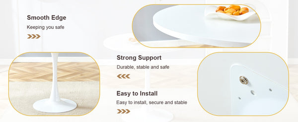 English Elm 31.9"hourglass-shaped Round Table White Mdf Top Nordic Style for Dining or Office W1151P256807