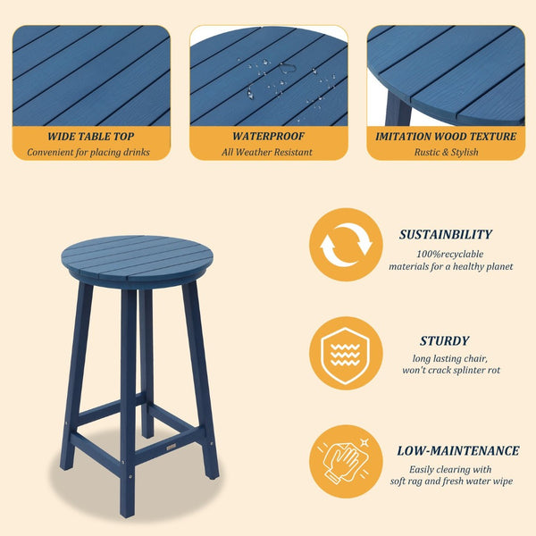 English Elm Patio Square Bar Table Weather Resistant Hips Wood Grain Finish for Deck or Pool T3609P482830