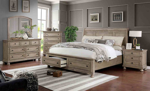 English Elm Contemporary Stone Top Nightstand Reeded Drawers Chrome Pulls Gray Bedroom Storage B2741P436976