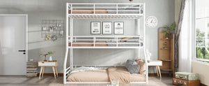 English Elm Twin Triple Metal Bunk Bed Matte Powder Coated Frame with Full Safety Guardrails Light White W1580S00585