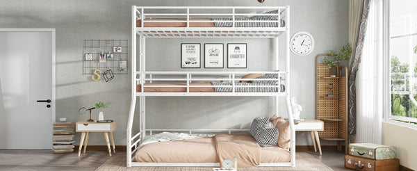 English Elm Twin Triple Metal Bunk Bed Matte Powder Coated Frame with Full Safety Guardrails Light White W1580S00585